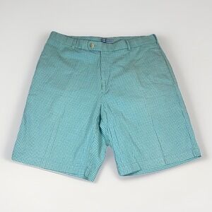 Peter Millar Shorts Men 34x9 Gingham Plaid Seersucker Cotton Golf‎ Blue/Green